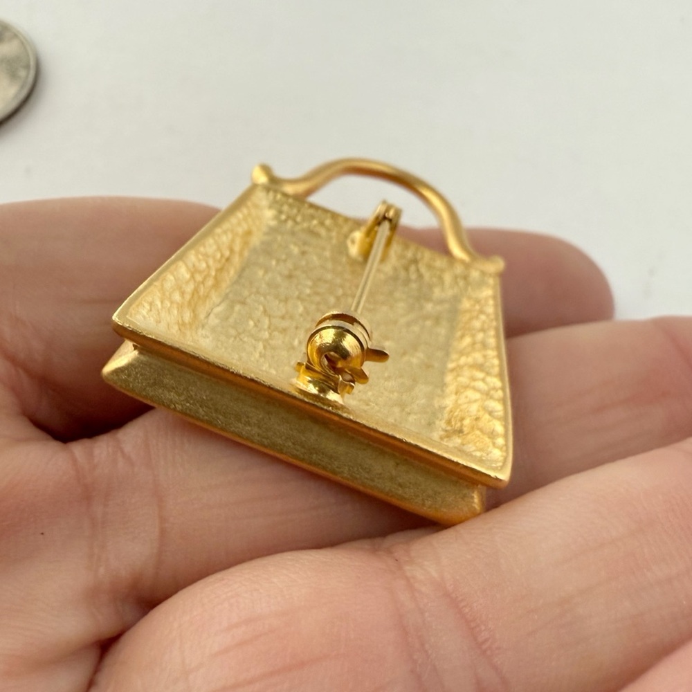 Vintage Brushed Matte Goldtone Purse Handbag Brooch Pin - Picture 5 of 5